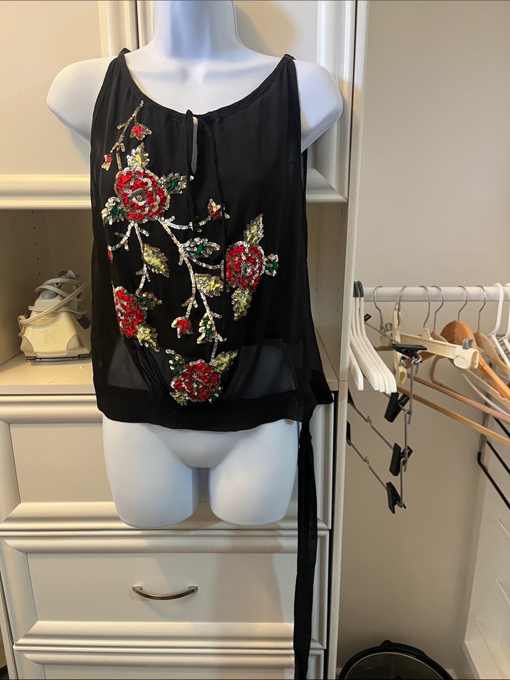 Black Floral Sequin Embellished Camisole